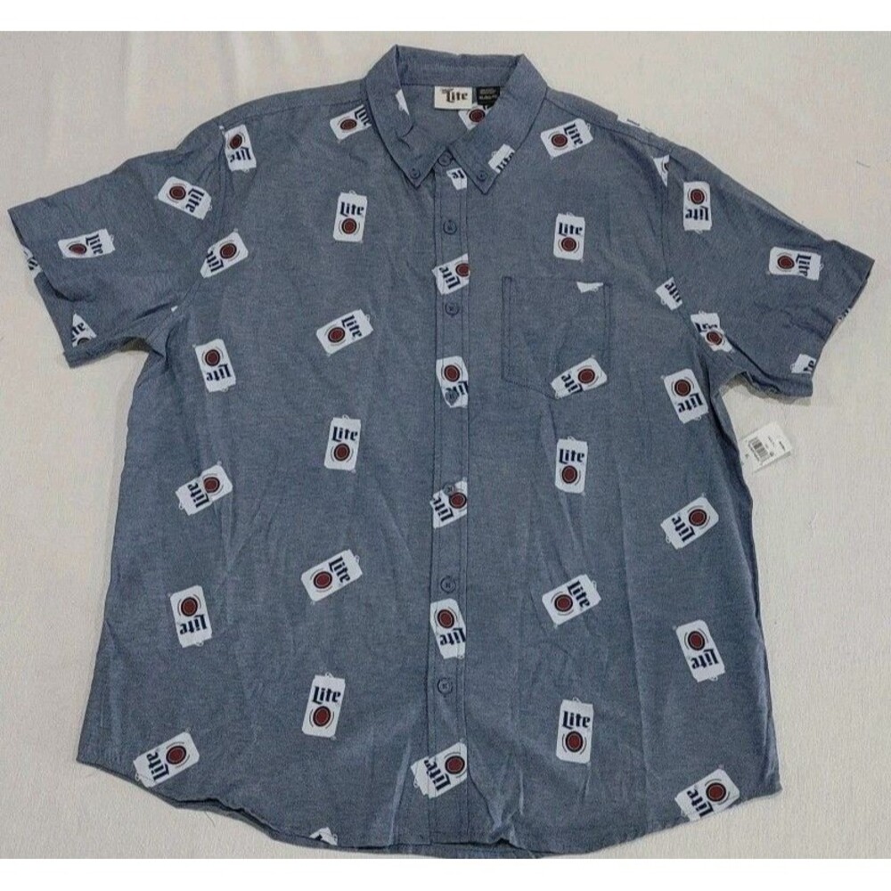 Miller Lite Beer Short Sleeve Button Down Shirt Adult Size XL NEW with tags